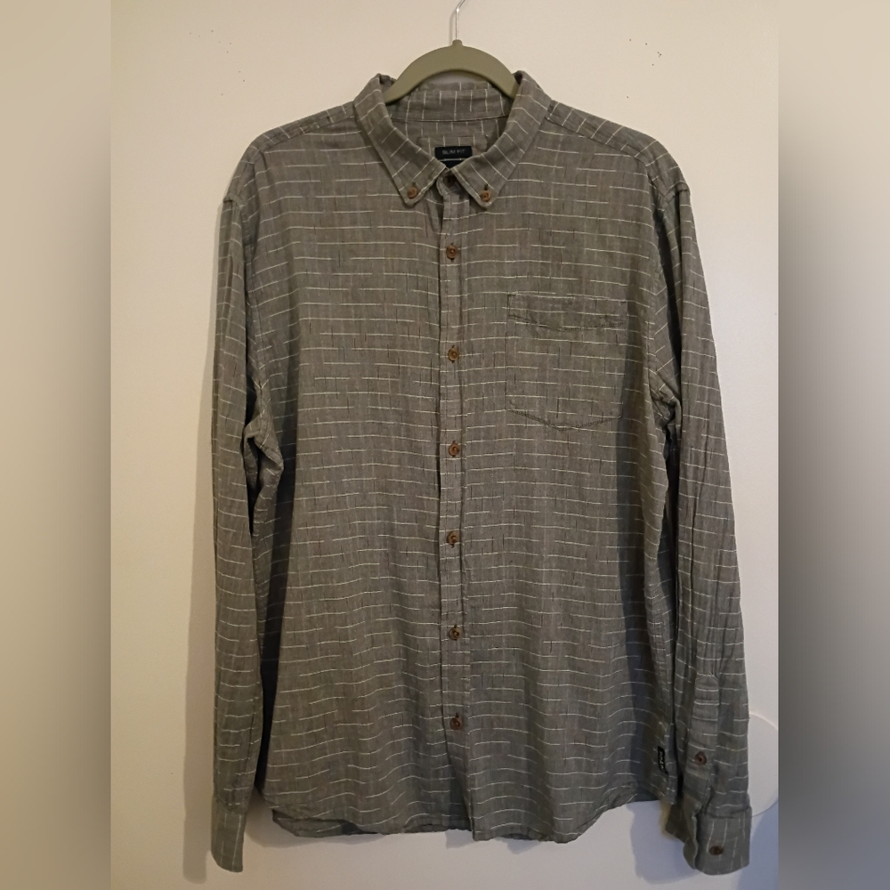 Prana Men's Gray Slim Fit Button Down‎ Shirt Sz L